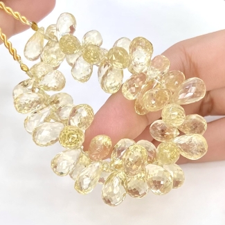 Lemon Quartz 9.5-13.5mm Briolette Drop Shape AA+ Grade Gemstone Beads Strand - Total 1 Strand of 5 Inch.