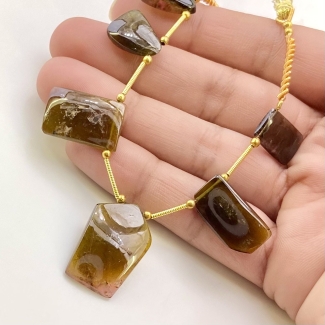 Green Tourmaline 15-24mm Smooth Slice Shape A Grade Gemstone Beads Layout - Total 1 Strand of 5 Inch.