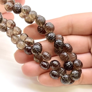 Smoky Quartz 6-9mm Carved Onion Shape AAA Grade Gemstone Beads Layout - Total 1 Strand of 10 Inch.