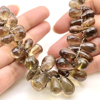 Smoky Quartz 9.5-21mm Smooth Drop Shape AA Grade Gemstone Beads Strand - Total 1 Strand of 8 Inch.