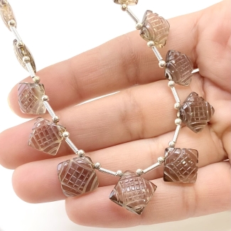 Smoky Quartz 6-11mm Carved Square Shape AAA Grade Gemstone Beads Layout - Total 1 Strand of 10 Inch.