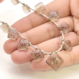Smoky Quartz 5.5-12.5mm Carved Square Shape AAA Grade Gemstone Beads Layout - Total 1 Strand of 10 Inch.