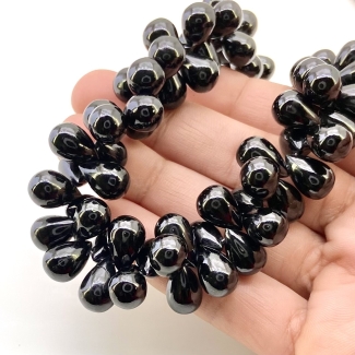 Black Spinel 11-13mm Smooth Drop Shape AAA Grade Gemstone Beads Strand - Total 1 Strand of 8 Inch.