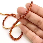 Hessonite Garnet 3-4.5mm Smooth Rondelle Shape AAA Grade Gemstone Beads Strand - Total 1 Strand of 11 Inch.