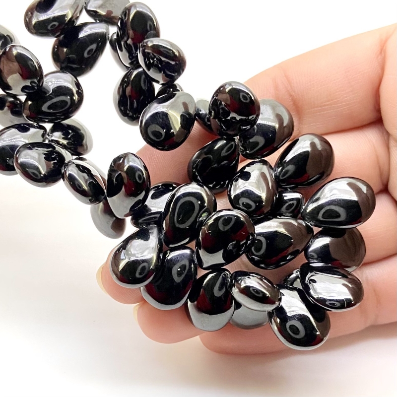 Black Spinel 13-17.5mm Smooth Pear Shape AAA Grade Gemstone Beads Strand - Total 1 Strand of 8 Inch.