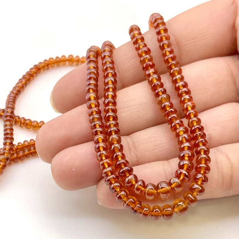 Hessonite Garnet 3.5-5mm Smooth Rondelle Shape AAA Grade Gemstone Beads Strand - Total 1 Strand of 18 Inch.