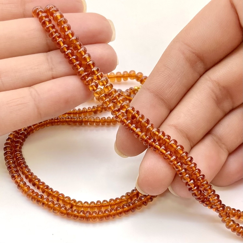 Hessonite Garnet 3.5-5mm Smooth Rondelle Shape AAA Grade Gemstone Beads Strand - Total 1 Strand of 16 Inch.