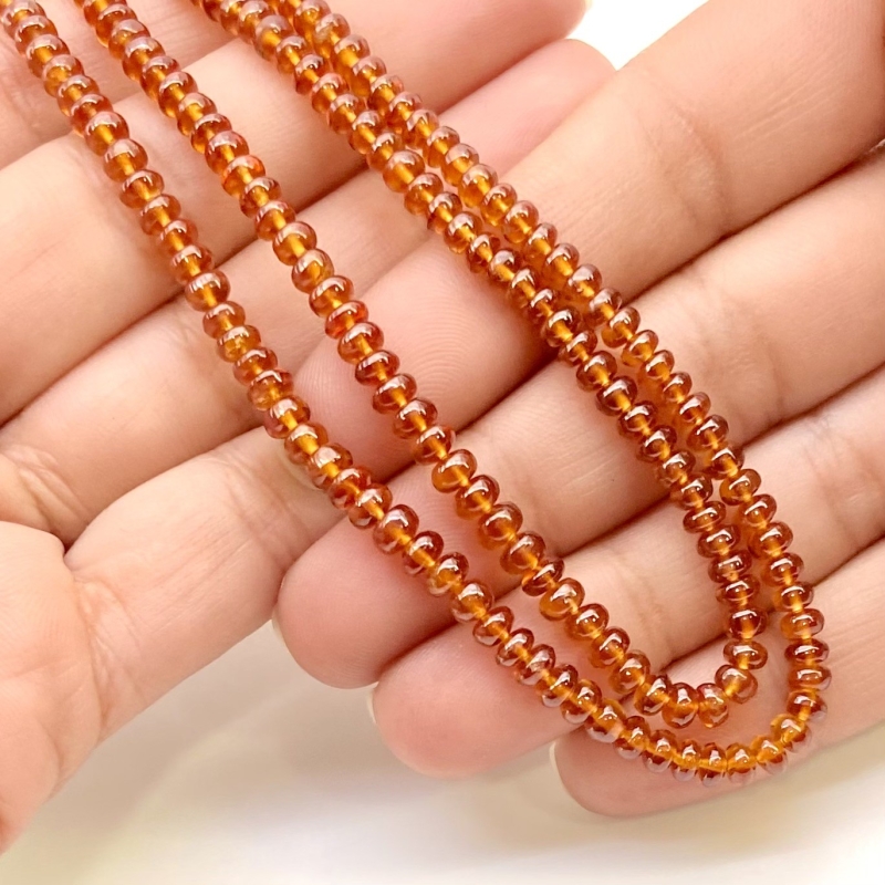 Hessonite Garnet 3.5-4.5mm Smooth Rondelle Shape AAA Grade Gemstone Beads Strand - Total 1 Strand of 15 Inch.