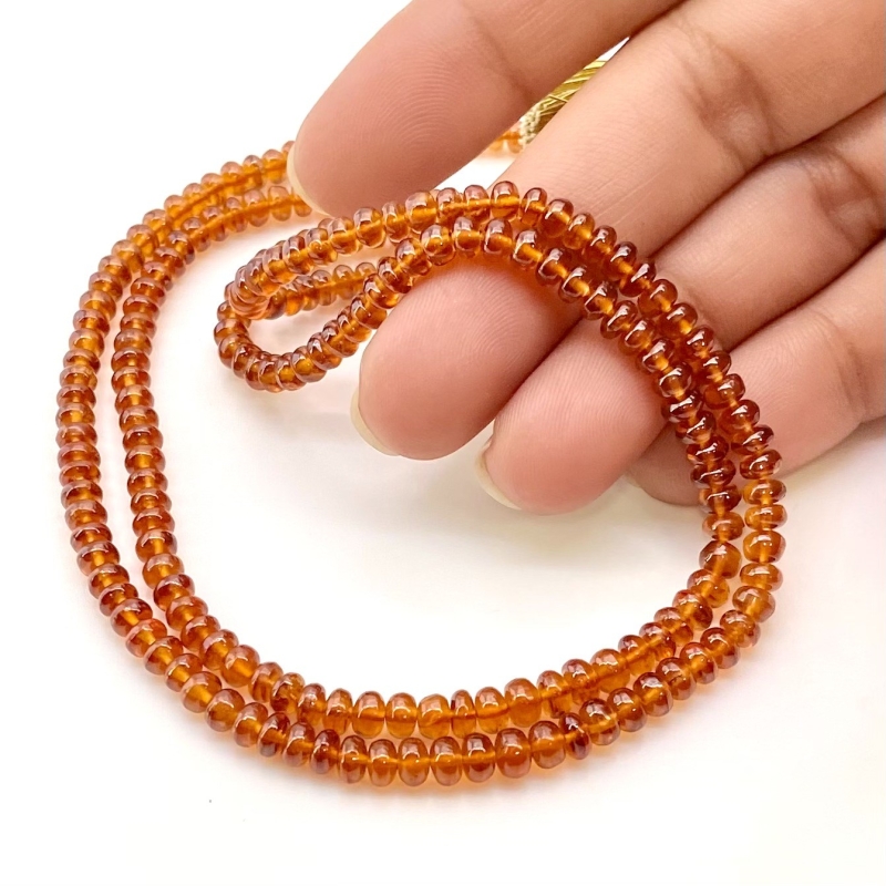 Hessonite Garnet 3.5-4.5mm Smooth Rondelle Shape AAA Grade Gemstone Beads Strand - Total 1 Strand of 15 Inch.