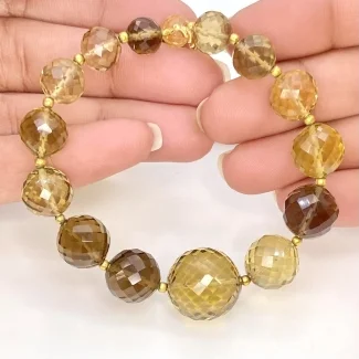 Whisky Quartz 6.5-16mm Faceted Round Shape AA+ Grade Gemstone Beads Strand - Total 1 Strand of 7 Inch.