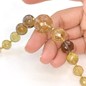 Whisky Quartz 6.5-16mm Faceted Round Shape AA+ Grade Gemstone Beads Strand - Total 1 Strand of 7 Inch.