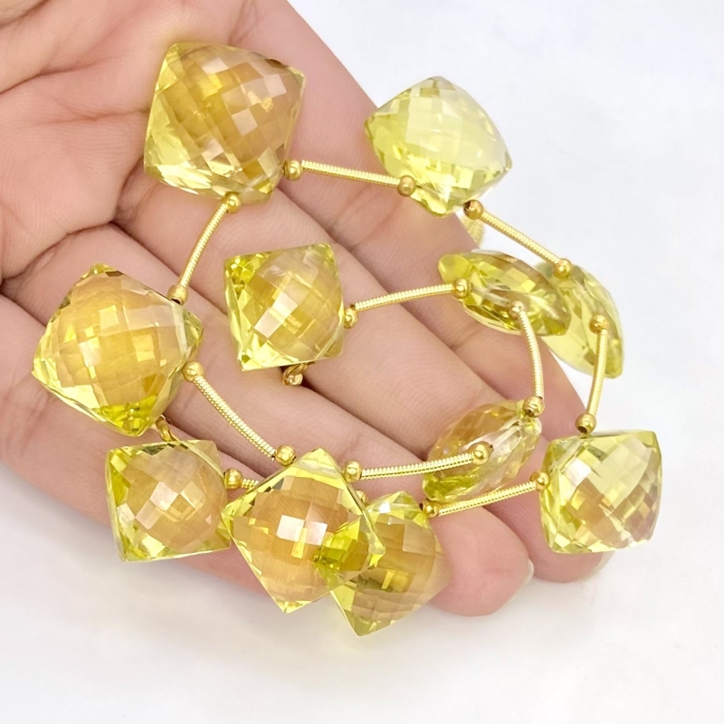 Lemon Quartz 12-16mm Briolette Square Shape AAA+ Grade Gemstone Beads Layout - Total 1 Strand of 9 Inch.