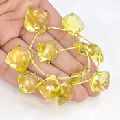Lemon Quartz 12-16mm Briolette Square Shape AAA+ Grade Gemstone Beads Layout - Total 1 Strand of 9 Inch.