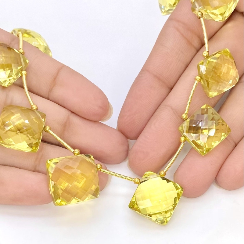 Lemon Quartz 12-16mm Briolette Square Shape AAA+ Grade Gemstone Beads Layout - Total 1 Strand of 9 Inch.