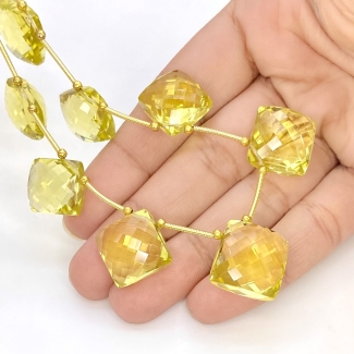 Lemon Quartz 12-16mm Briolette Square Shape AAA+ Grade Gemstone Beads Layout - Total 1 Strand of 9 Inch.