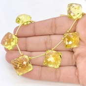 Lemon Quartz 12-16mm Briolette Square Shape AAA+ Grade Gemstone Beads Layout - Total 1 Strand of 9 Inch.
