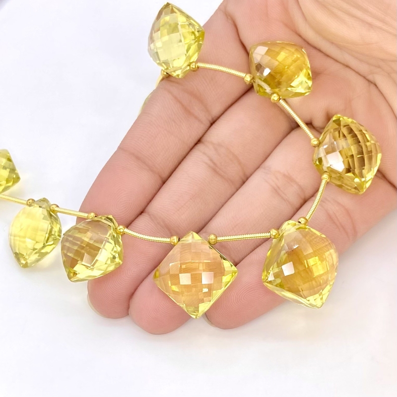 Lemon Quartz 12-16mm Briolette Square Shape AAA+ Grade Gemstone Beads Layout - Total 1 Strand of 9 Inch.