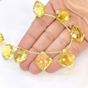 Lemon Quartz 12-16mm Briolette Square Shape AAA+ Grade Gemstone Beads Layout - Total 1 Strand of 9 Inch.