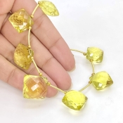 Lemon Quartz 12-16mm Briolette Square Shape AAA+ Grade Gemstone Beads Layout - Total 1 Strand of 9 Inch.
