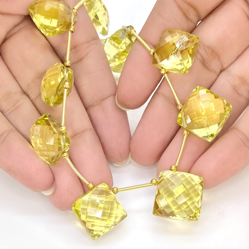 Lemon Quartz 12-16mm Briolette Square Shape AAA+ Grade Gemstone Beads Layout - Total 1 Strand of 9 Inch.