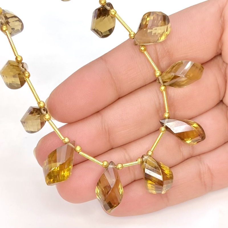 Whisky Quartz 12-17.5mm Step Cut Twisted Shape AAA Grade Gemstone Beads Layout - Total 1 Strand of 8 Inch.