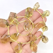 Beer Quartz 16-21mm Briolette Twisted Shape AAA Grade Gemstone Beads Layout - Total 1 Strand of 9 Inch.
