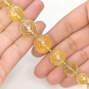 Beer Quartz 9.5-16mm Faceted Round Shape AA+ Grade Gemstone Beads Strand - Total 1 Strand of 5 Inch.