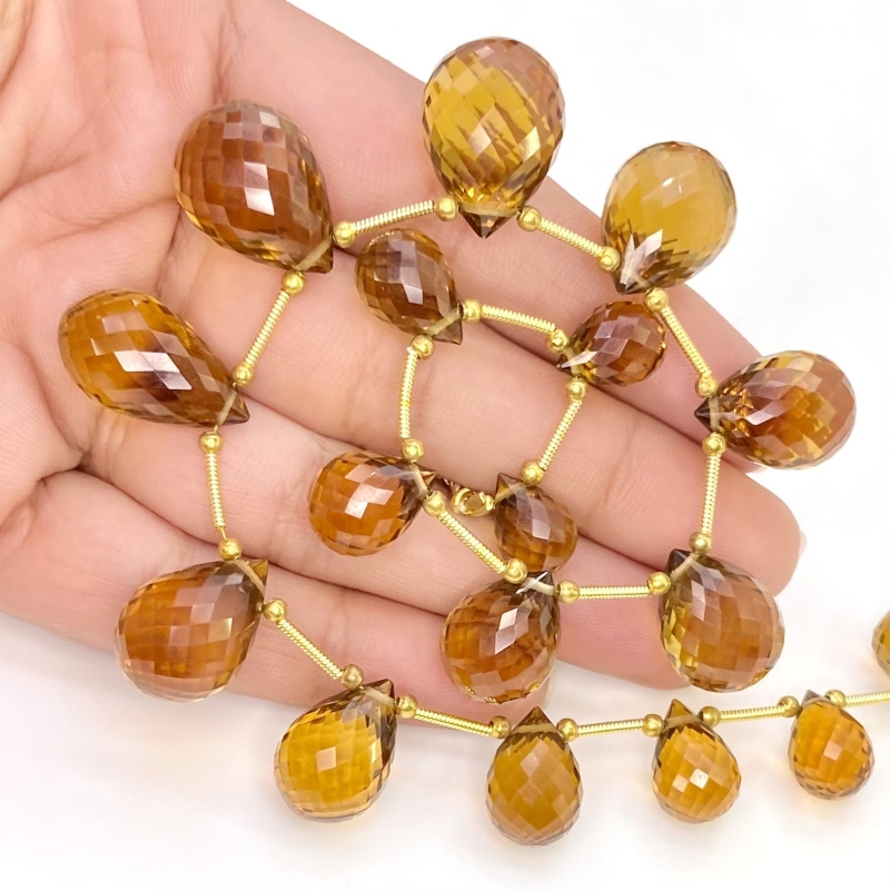 Whisky Quartz 11-19mm Briolette Drop Shape AAA+ Grade Gemstone Beads Layout - Total 1 Strand of 10 Inch.
