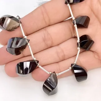 Smoky Quartz 18-20mm Briolette Twisted Shape AAA Grade Gemstone Beads Layout - Total 1 Strand of 7 Inch.