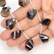 Smoky Quartz 18-20mm Briolette Twisted Shape AAA Grade Gemstone Beads Layout - Total 1 Strand of 7 Inch.