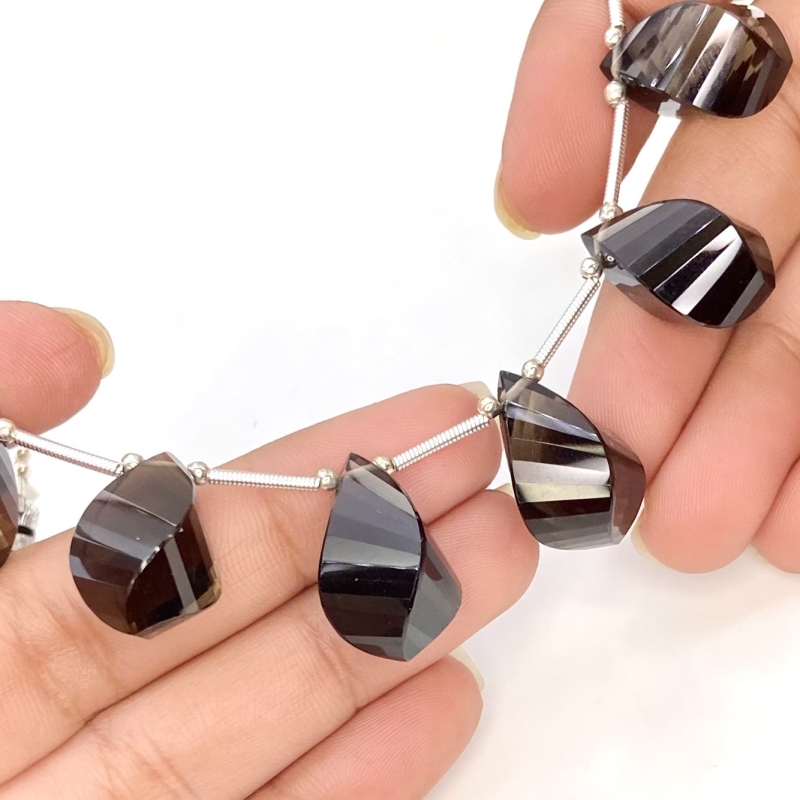 Smoky Quartz 18-20mm Briolette Twisted Shape AAA Grade Gemstone Beads Layout - Total 1 Strand of 7 Inch.