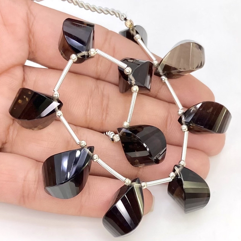 Smoky Quartz 18-20mm Briolette Twisted Shape AAA Grade Gemstone Beads Layout - Total 1 Strand of 7 Inch.