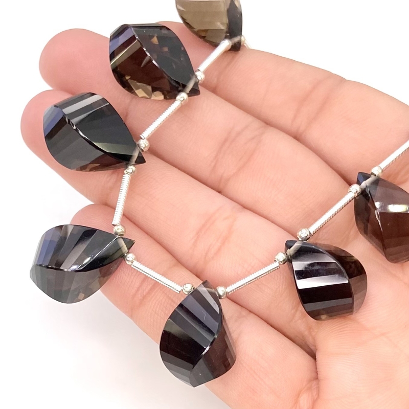 Smoky Quartz 18-20mm Briolette Twisted Shape AAA Grade Gemstone Beads Layout - Total 1 Strand of 7 Inch.