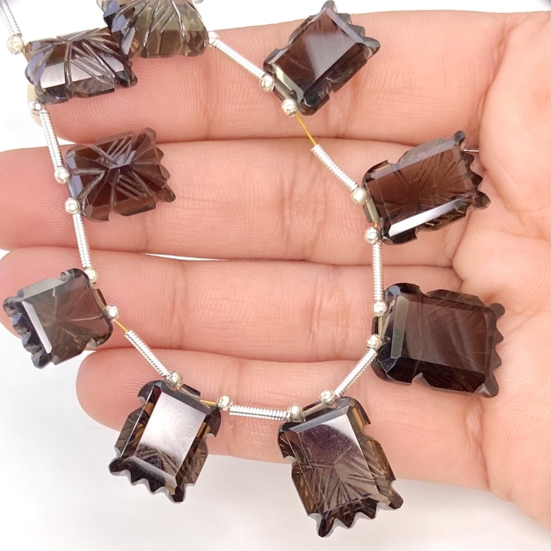 Smoky Quartz 12-19mm Carved Creative Cut Shape AAA Grade Gemstone Beads Layout - Total 1 Strand of 13 Inch.