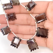 Smoky Quartz 12-19mm Carved Creative Cut Shape AAA Grade Gemstone Beads Layout - Total 1 Strand of 13 Inch.