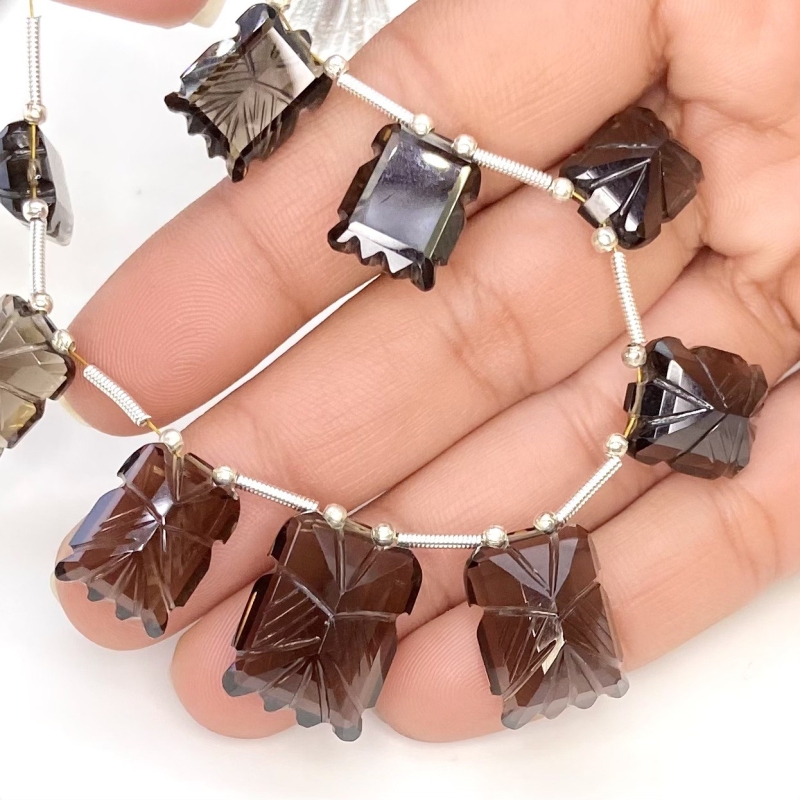 Smoky Quartz 12-19mm Carved Creative Cut Shape AAA Grade Gemstone Beads Layout - Total 1 Strand of 13 Inch.