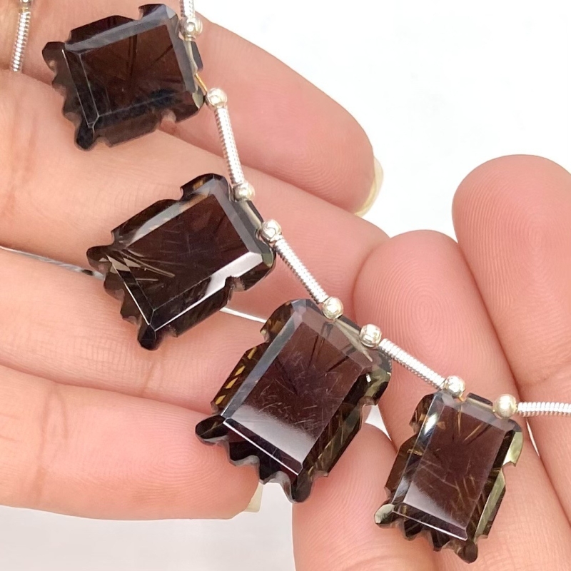 Smoky Quartz 12-19mm Carved Creative Cut Shape AAA Grade Gemstone Beads Layout - Total 1 Strand of 13 Inch.