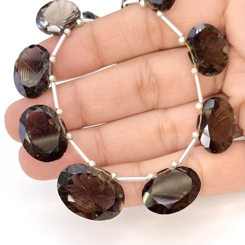Smoky Quartz 13-20mm Carved Creative Cut Shape AAA Grade Gemstone Beads Layout - Total 1 Strand of 11 Inch.