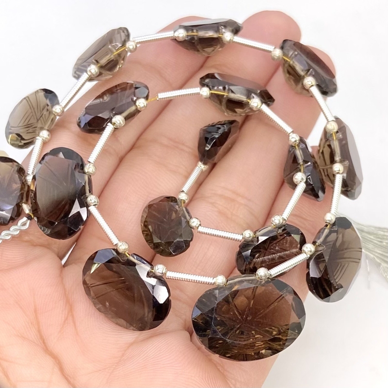 Smoky Quartz 13-20mm Carved Creative Cut Shape AAA Grade Gemstone Beads Layout - Total 1 Strand of 11 Inch.