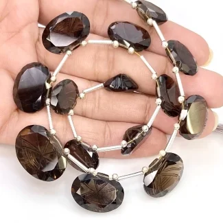 Smoky Quartz 13-20mm Carved Creative Cut Shape AAA Grade Gemstone Beads Layout - Total 1 Strand of 11 Inch.