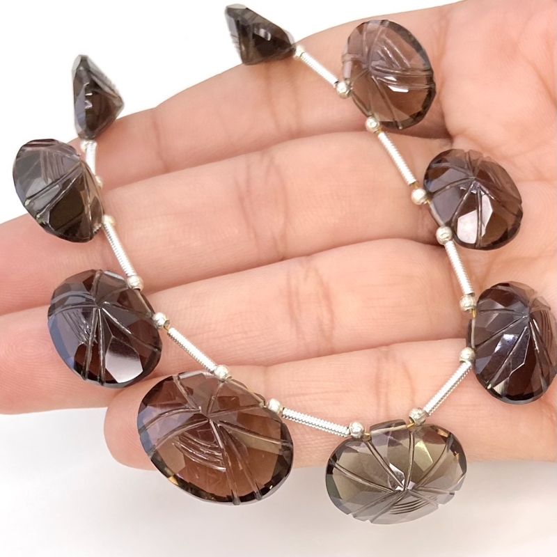 Smoky Quartz 13-20mm Carved Creative Cut Shape AAA Grade Gemstone Beads Layout - Total 1 Strand of 11 Inch.