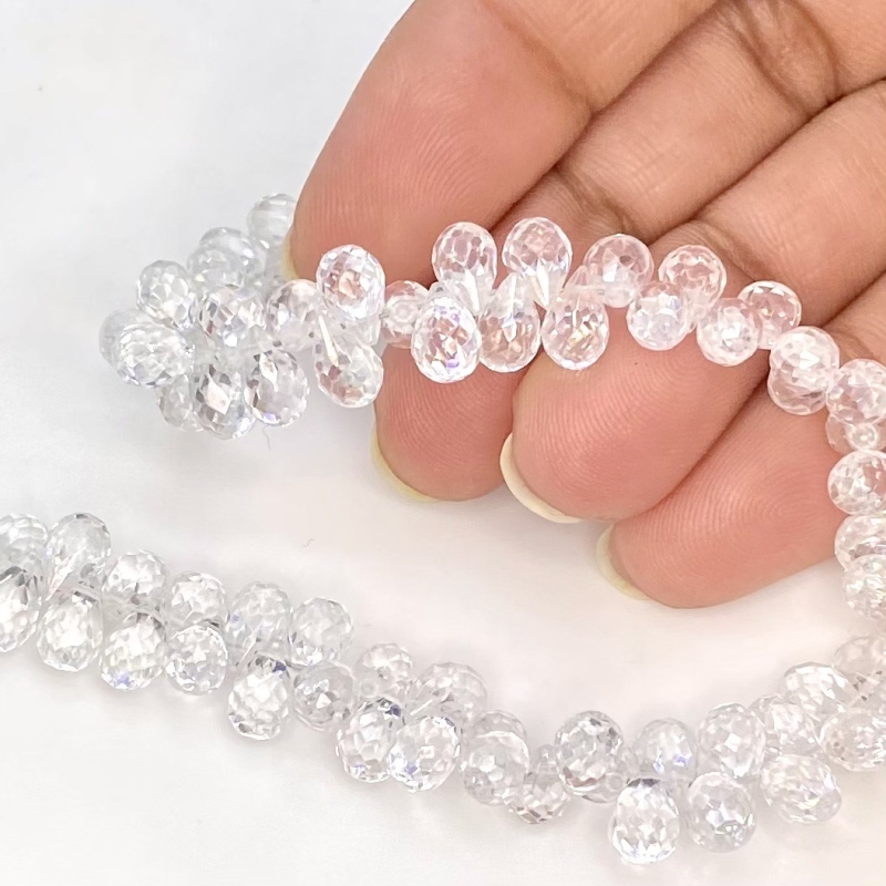 White Topaz 6.5-7.5mm Briolette Drop Shape AAA Grade Gemstone Beads Strand - Total 1 Strand of 8.5 Inch.