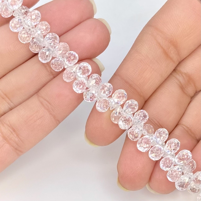 White Topaz 6.5-7.5mm Briolette Drop Shape AAA Grade Gemstone Beads Strand - Total 1 Strand of 8.5 Inch.