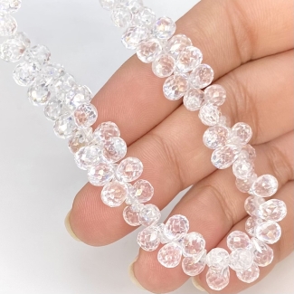 White Topaz 6.5-7.5mm Briolette Drop Shape AAA Grade Gemstone Beads Strand - Total 1 Strand of 8.5 Inch.