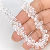 White Topaz 6.5-7.5mm Briolette Drop Shape AAA Grade Gemstone Beads Strand - Total 1 Strand of 8.5 Inch.