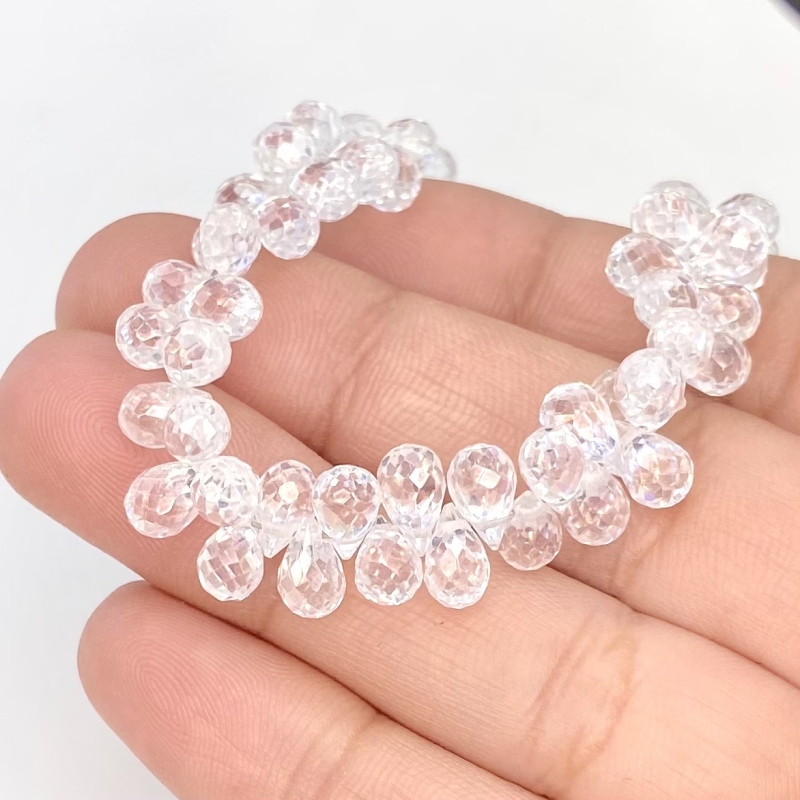 White Topaz 6.5-7.5mm Briolette Drop Shape AAA Grade Gemstone Beads Strand - Total 1 Strand of 8.5 Inch.