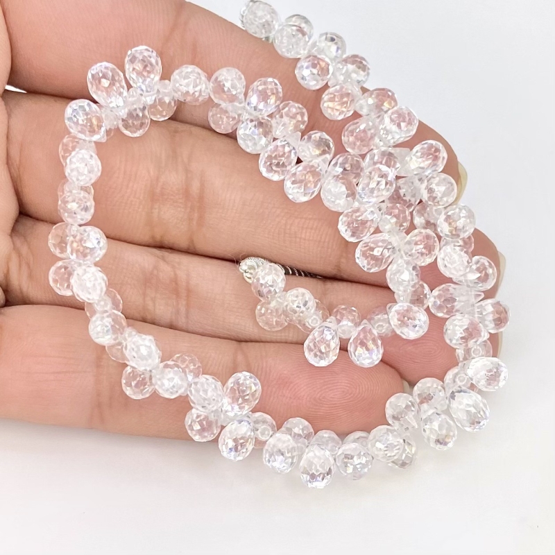 White Topaz 6.5-7.5mm Briolette Drop Shape AAA Grade Gemstone Beads Strand - Total 1 Strand of 8.5 Inch.