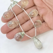 Green Amethyst 17-23mm Briolette Drop Shape AA+ Grade Gemstone Beads Layout - Total 1 Strand of 7 Inch.