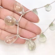 Green Amethyst 17-23mm Briolette Drop Shape AA+ Grade Gemstone Beads Layout - Total 1 Strand of 7 Inch.