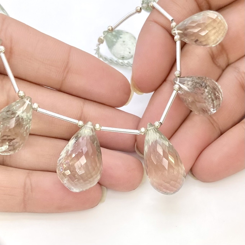Green Amethyst 17-23mm Briolette Drop Shape AA+ Grade Gemstone Beads Layout - Total 1 Strand of 7 Inch.